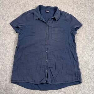 Patagonia Navy Blue Lightweight A/C Short Sleeve Button Top‎ Women's Size Large